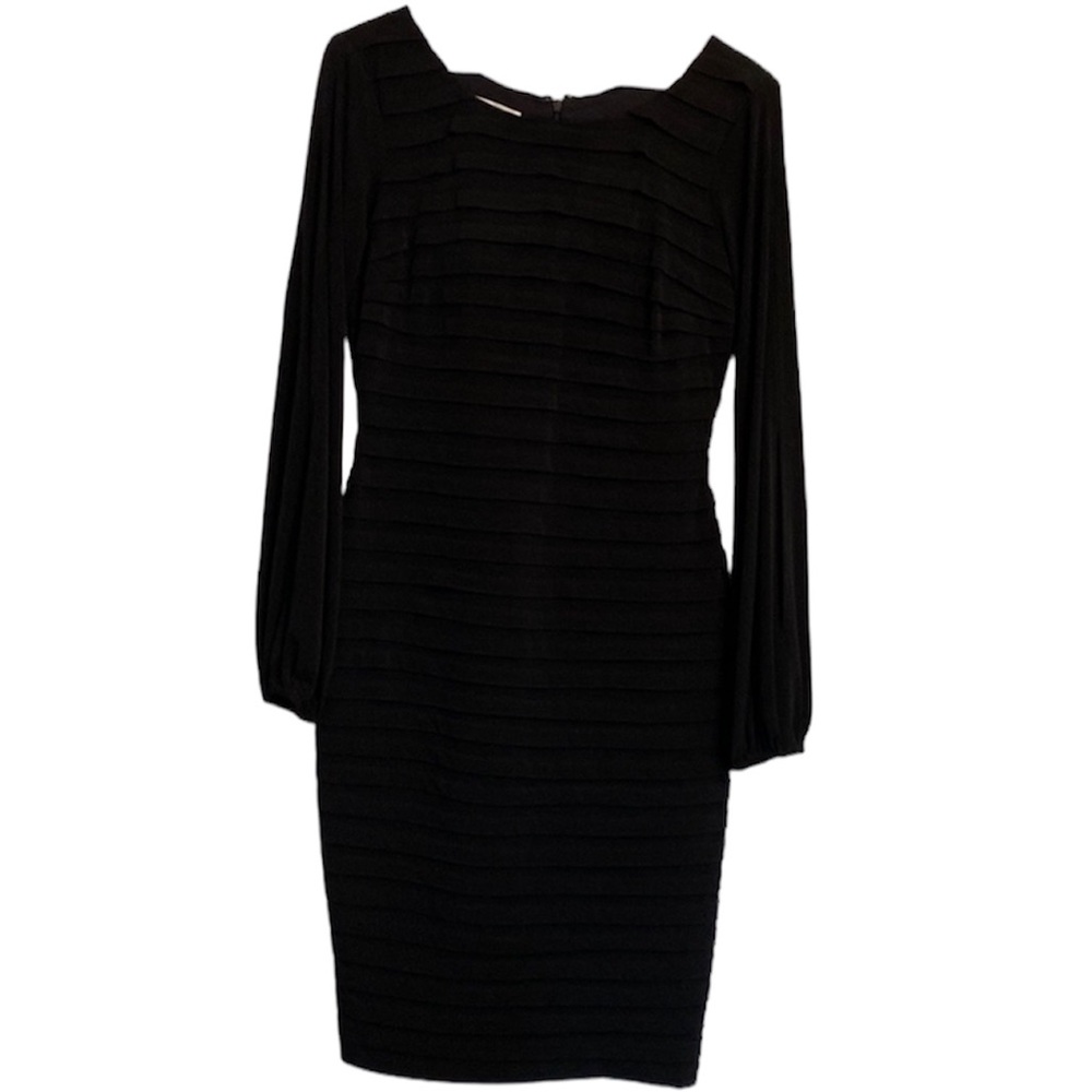 London Times Black Long Sleeve Sheath Dress Side Slit Size 4